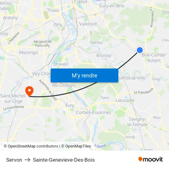 Servon to Sainte-Genevieve-Des-Bois map