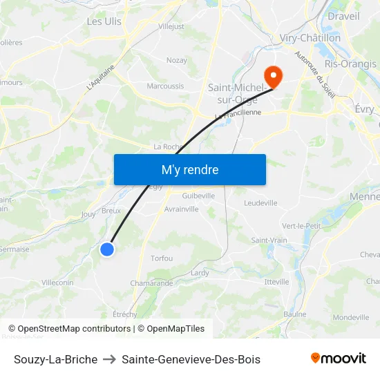 Souzy-La-Briche to Sainte-Genevieve-Des-Bois map