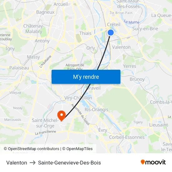 Valenton to Sainte-Genevieve-Des-Bois map