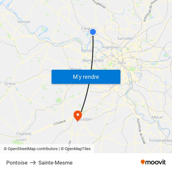 Pontoise to Sainte-Mesme map