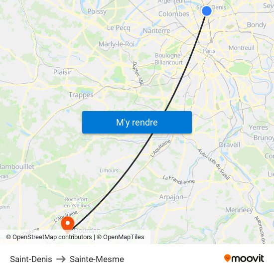 Saint-Denis to Sainte-Mesme map