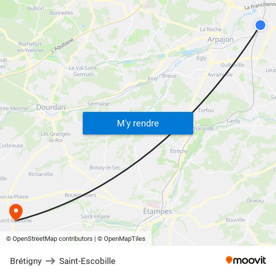 Brétigny to Saint-Escobille map