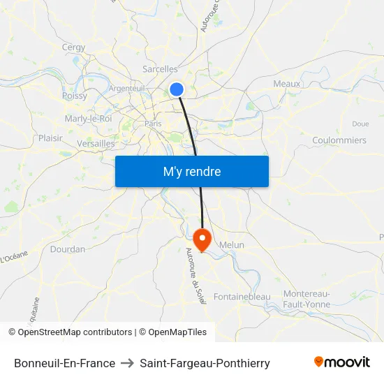 Bonneuil-En-France to Saint-Fargeau-Ponthierry map