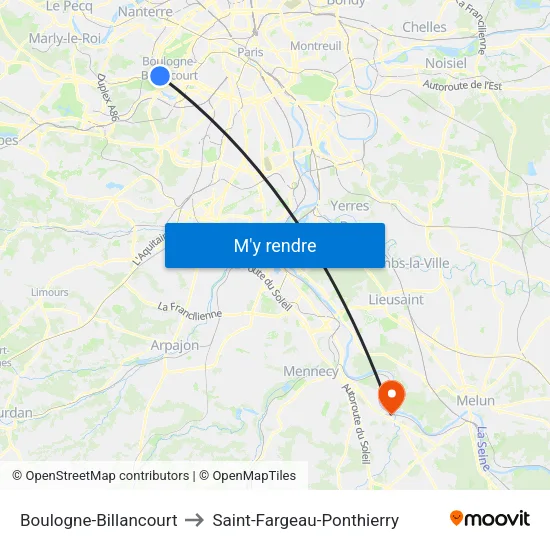Boulogne-Billancourt to Saint-Fargeau-Ponthierry map