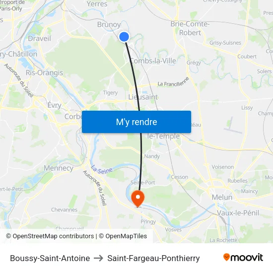 Boussy-Saint-Antoine to Saint-Fargeau-Ponthierry map