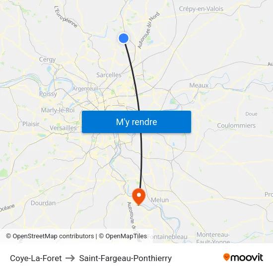 Coye-La-Foret to Saint-Fargeau-Ponthierry map