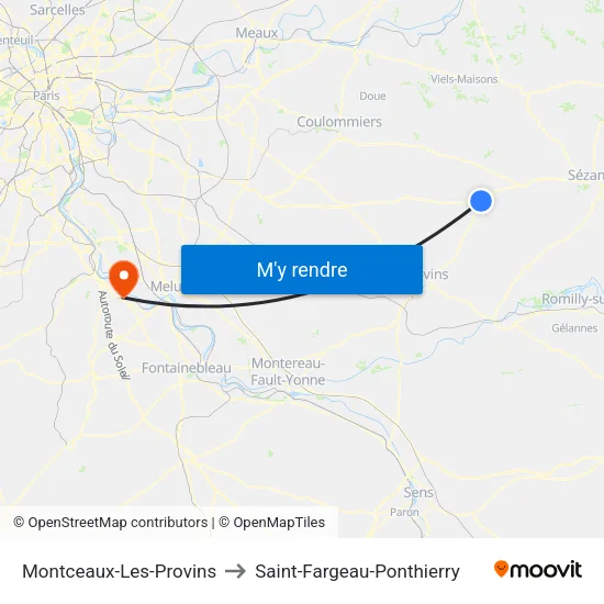 Montceaux-Les-Provins to Saint-Fargeau-Ponthierry map