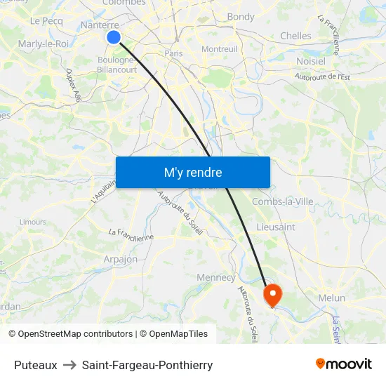 Puteaux to Saint-Fargeau-Ponthierry map