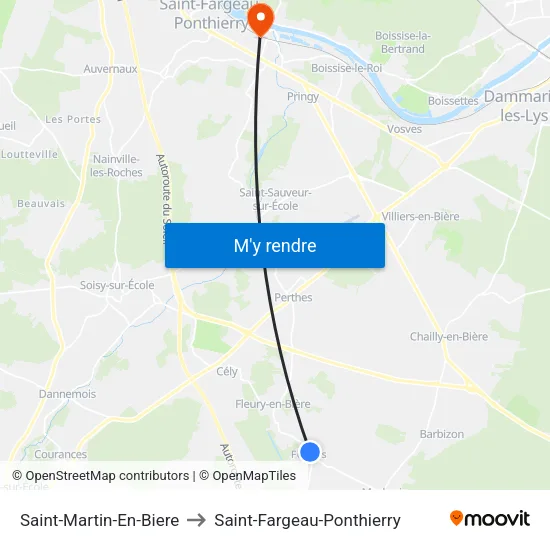 Saint-Martin-En-Biere to Saint-Fargeau-Ponthierry map