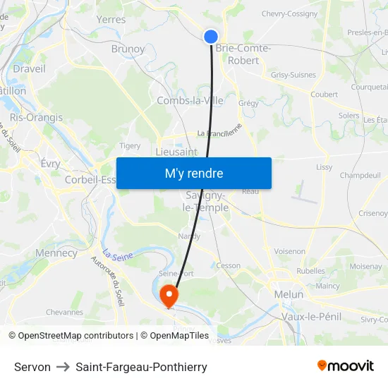 Servon to Saint-Fargeau-Ponthierry map