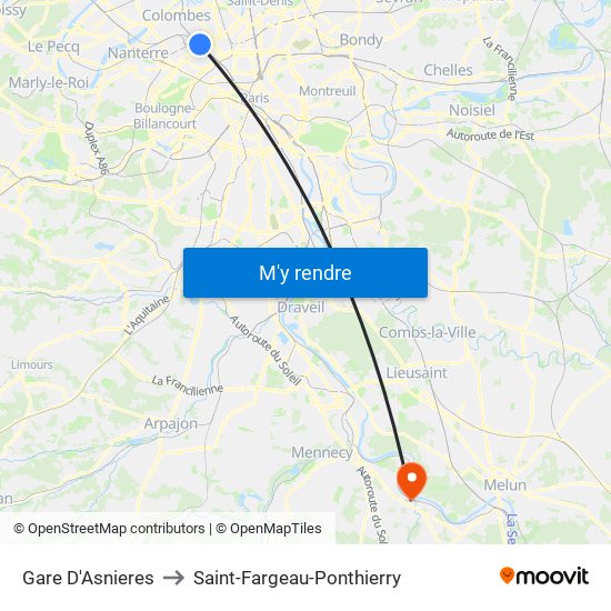 Gare D'Asnieres to Saint-Fargeau-Ponthierry map