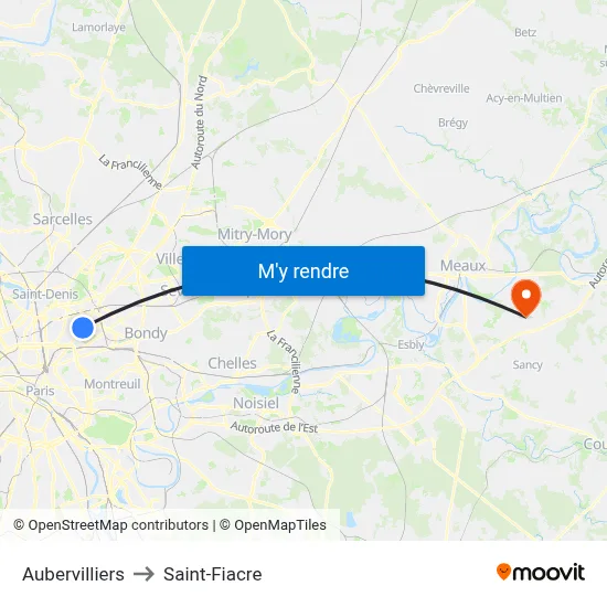 Aubervilliers to Saint-Fiacre map