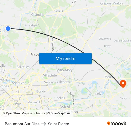 Beaumont-Sur-Oise to Saint-Fiacre map