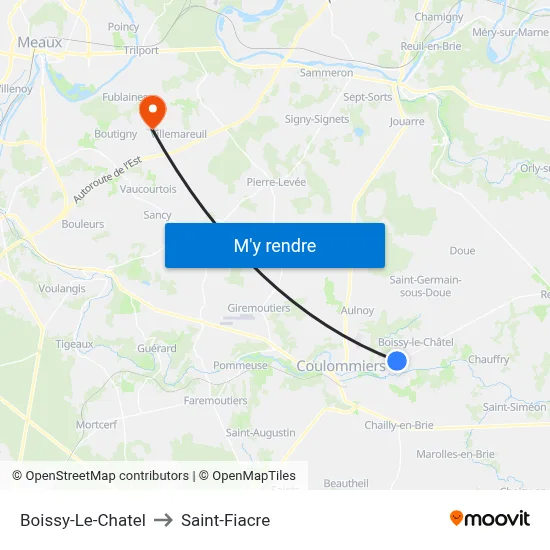 Boissy-Le-Chatel to Saint-Fiacre map