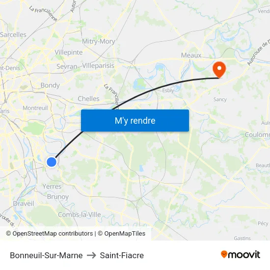 Bonneuil-Sur-Marne to Saint-Fiacre map