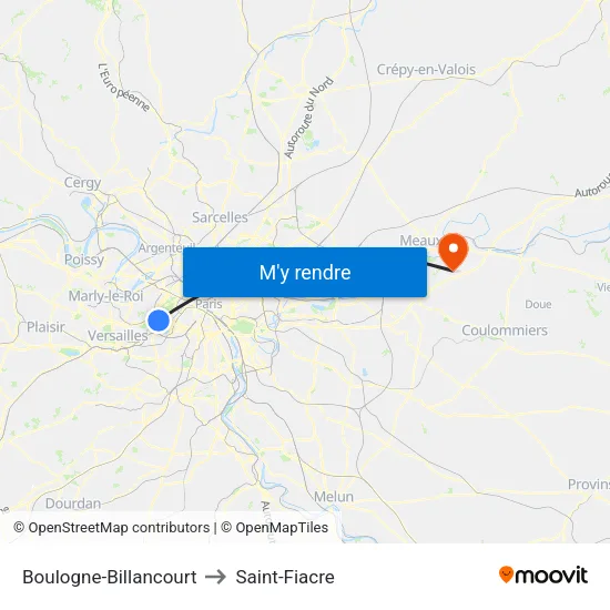 Boulogne-Billancourt to Saint-Fiacre map