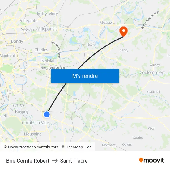 Brie-Comte-Robert to Saint-Fiacre map