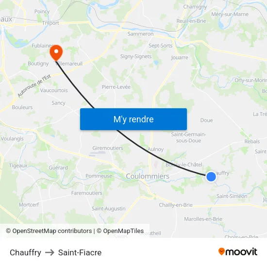 Chauffry to Saint-Fiacre map
