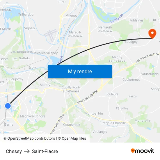 Chessy to Saint-Fiacre map