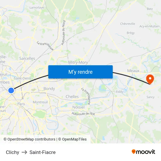 Clichy to Saint-Fiacre map