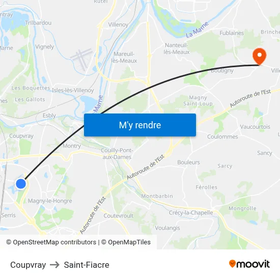Coupvray to Saint-Fiacre map