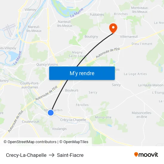 Crecy-La-Chapelle to Saint-Fiacre map