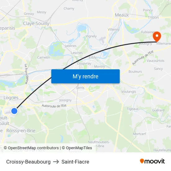 Croissy-Beaubourg to Saint-Fiacre map