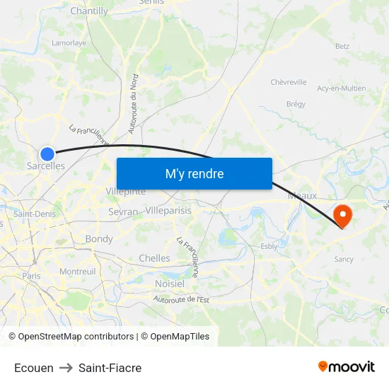 Ecouen to Saint-Fiacre map