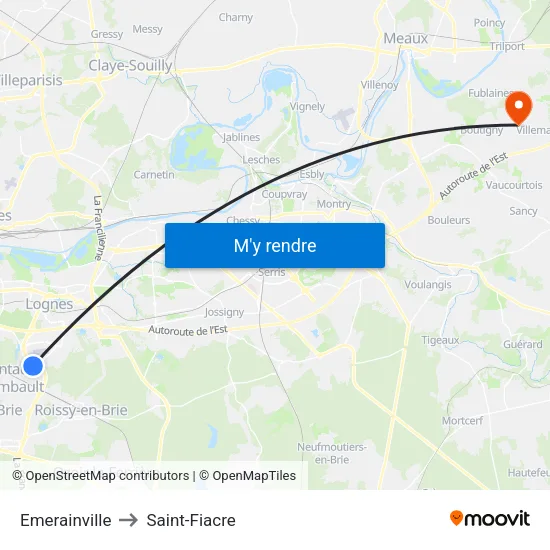 Emerainville to Saint-Fiacre map