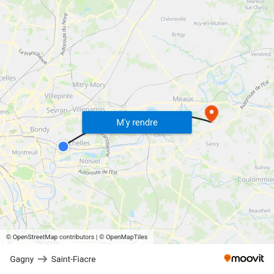 Gagny to Saint-Fiacre map