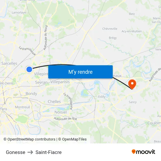 Gonesse to Saint-Fiacre map