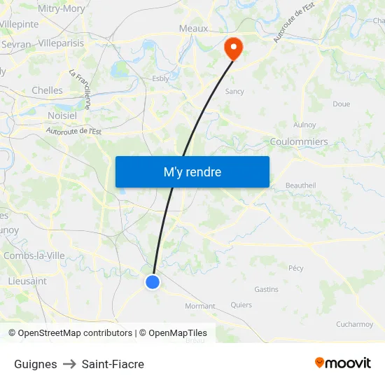 Guignes to Saint-Fiacre map
