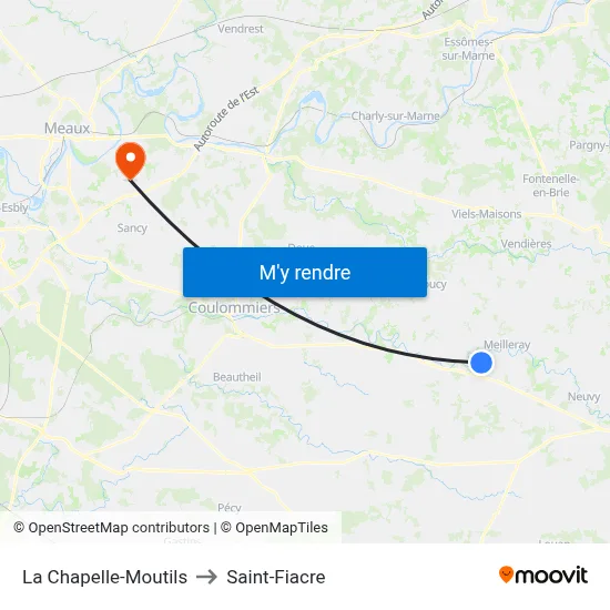La Chapelle-Moutils to Saint-Fiacre map