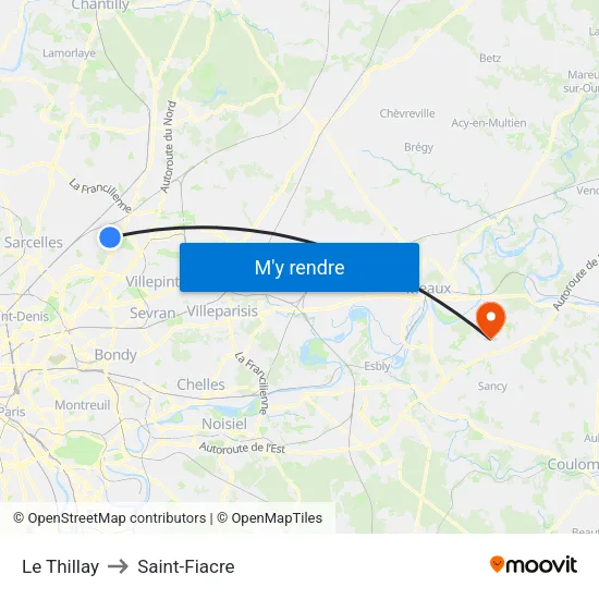 Le Thillay to Saint-Fiacre map