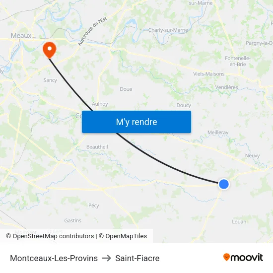 Montceaux-Les-Provins to Saint-Fiacre map