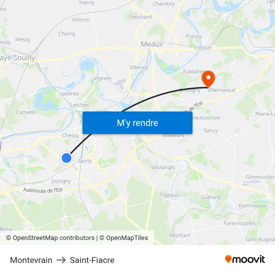 Montevrain to Saint-Fiacre map