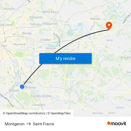 Montgeron to Saint-Fiacre map
