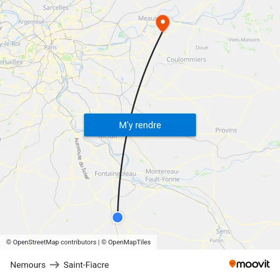 Nemours to Saint-Fiacre map
