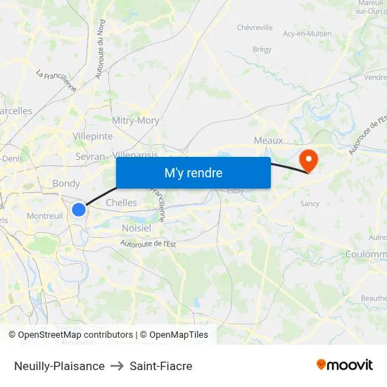 Neuilly-Plaisance to Saint-Fiacre map
