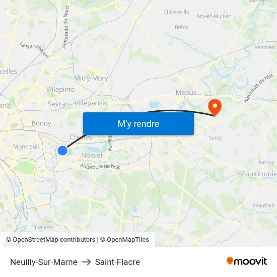 Neuilly-Sur-Marne to Saint-Fiacre map