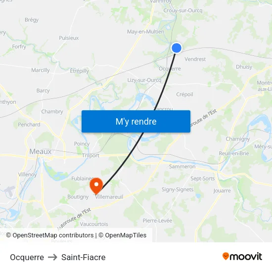 Ocquerre to Saint-Fiacre map
