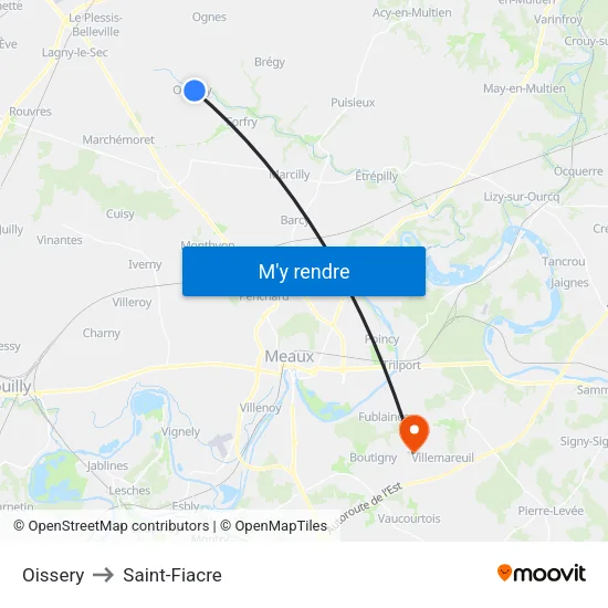 Oissery to Saint-Fiacre map