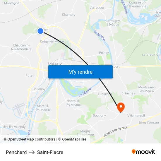 Penchard to Saint-Fiacre map