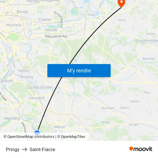 Pringy to Saint-Fiacre map