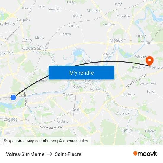 Vaires-Sur-Marne to Saint-Fiacre map