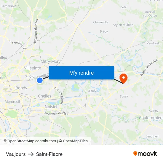Vaujours to Saint-Fiacre map