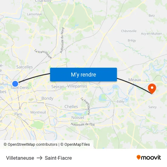 Villetaneuse to Saint-Fiacre map