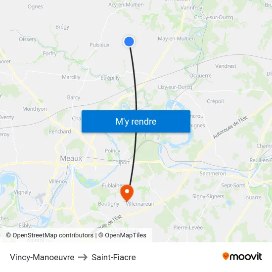 Vincy-Manoeuvre to Saint-Fiacre map