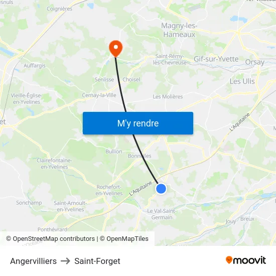 Angervilliers to Saint-Forget map