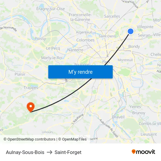 Aulnay-Sous-Bois to Saint-Forget map